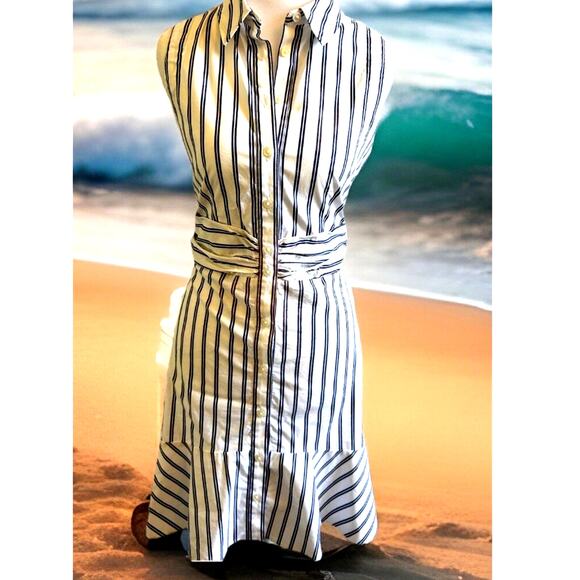Banana Republic striped Tiered Midi Dress XS/S Button Down Preppy Nautical Sz 0 - Picture 1 of 11